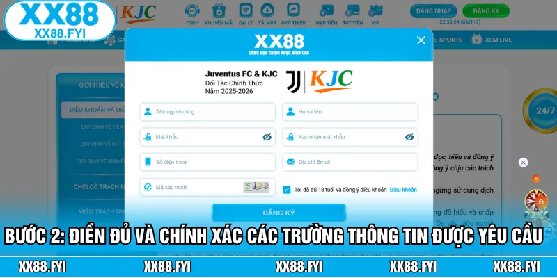 Người chơi cần điền đủ và đúng chính xác thông tin đăng ký XX88